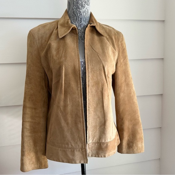 Olsen Europe Tan Suede Leather Jacket Minimalist size 6 - Picture 7 of 8